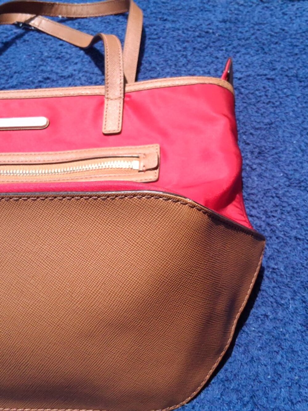 Michael Kors Red Nylon Tote with Tan Saffiano Leather Trim — Style 30T2SKPT1C - Picture 8 of 16